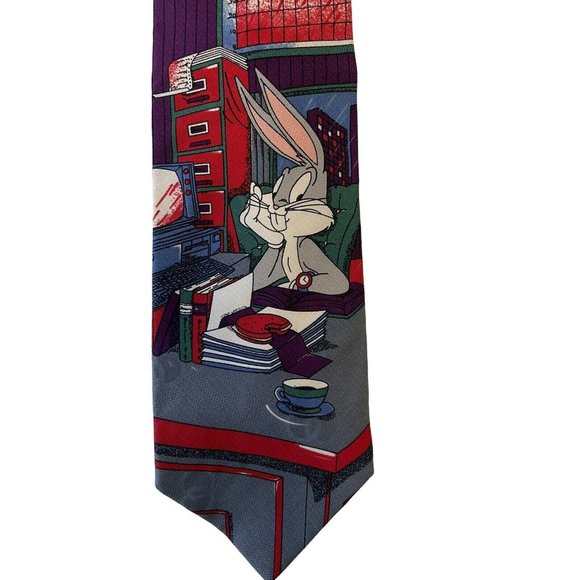 Bugs Bunny Looney Tunes Men's Tie Computer Nerd 1990's - Picture 2 of 4
